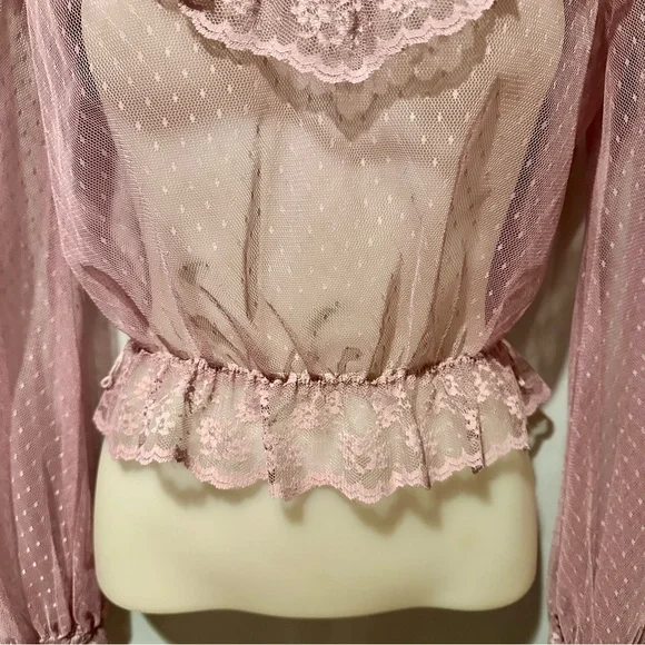Vintage Victorian Edwardian Style Sheer Lavender Purple Lace Ruffle Blouse Size - Picture 4 of 9